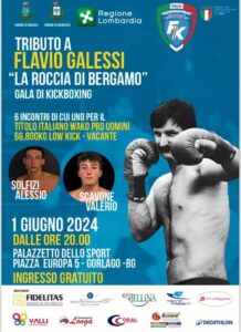 1 giugno, Palazzetto dello Sport di Gorlago (BG), Gala di Kickboxing dedicato alla memoria del bergamasco Flavio Galessi, detto “La Roccia di Bergamo”. Mio articolo per il Quotidiano "l'Italiano".